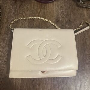 Cream Leather Shoulder Bag